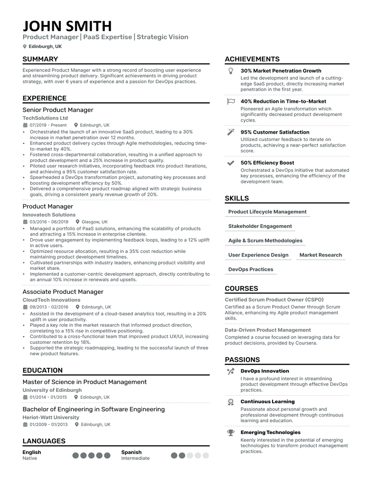 Professionally formatted branded resume by CVFormatic